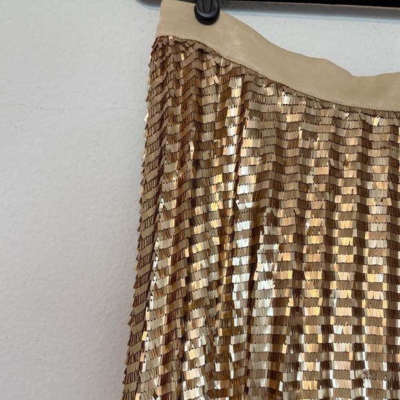 Anthropologie Maeve Natalia Gold Sequin Midi Skirt Pleated A-Line Size 12 NWT - Picture 7 of 15